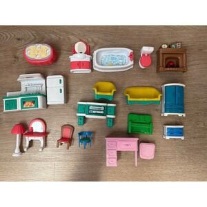 Vintage 90s Keenway My Happy Family Lot of 19 Dollhouse Furniture Collectibles
